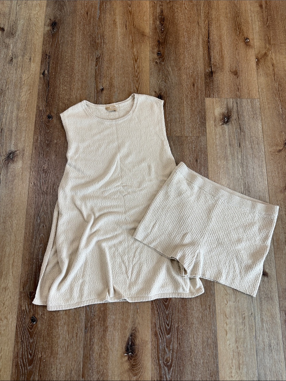 Free People Cream Textured Knit Tank with Matching Shorts